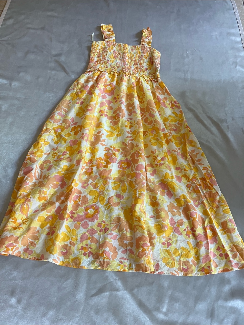 mittoshop Yellow & Peach Floral Smocked Maxi Dress